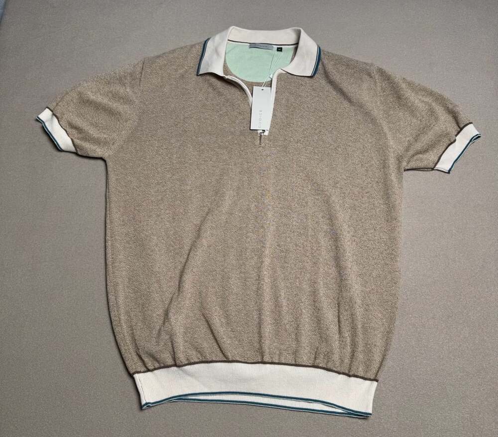 CODICE Knitted Polo Shirt Size 52 Beige Cotton Short Sleeve